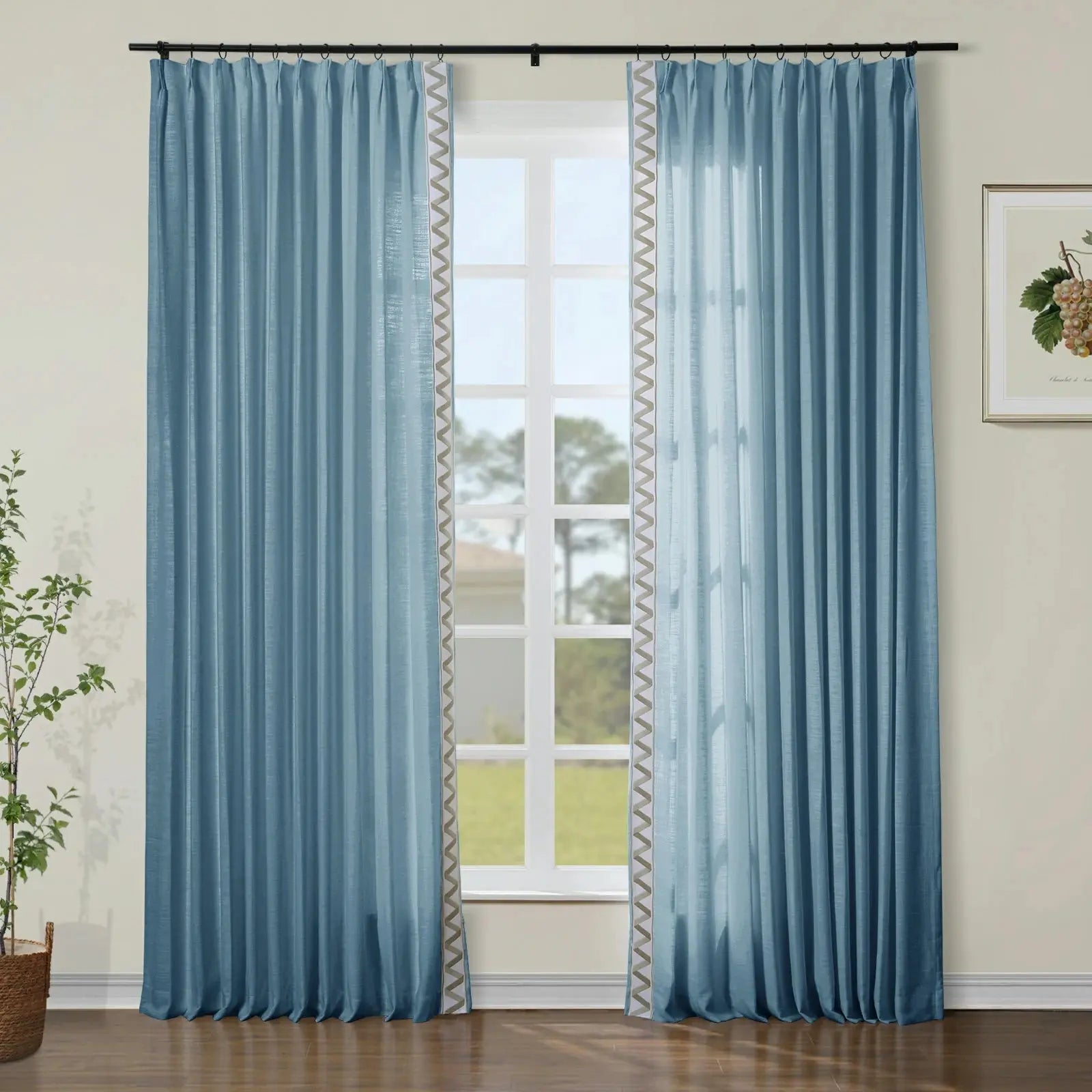 Custom Curtains with Trim Border(Sold per Pair)