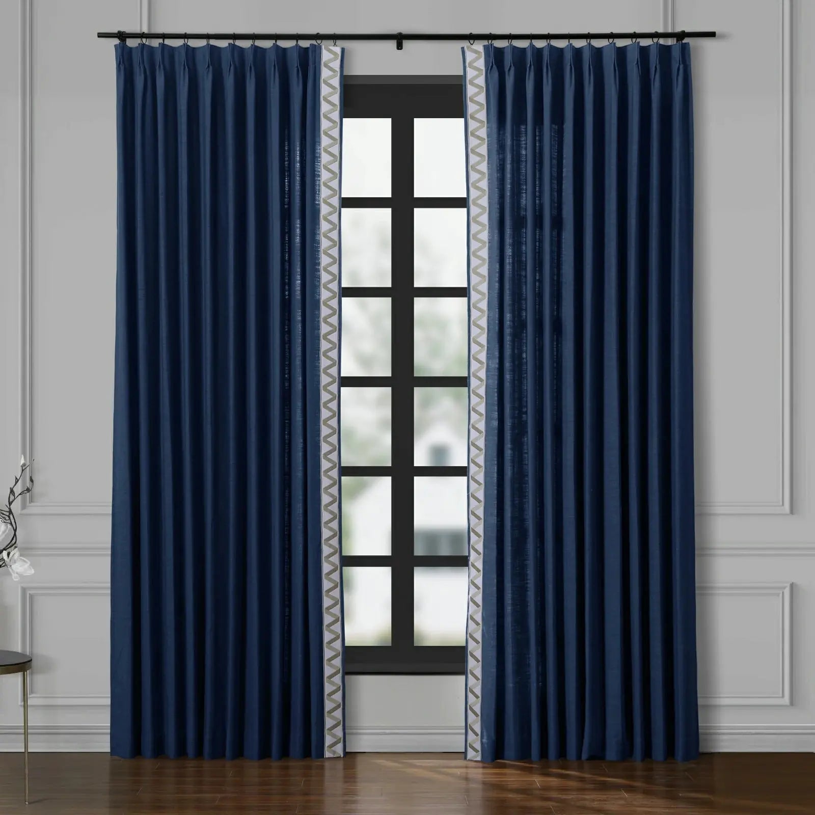 Liz Linen Curtains with Border Trim (Sold per Pair) SLIDINGCURTAIN