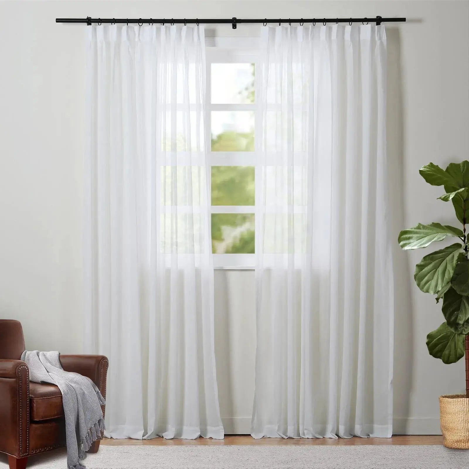 Florida Embossed White Semi Sheer Curtain Pleated