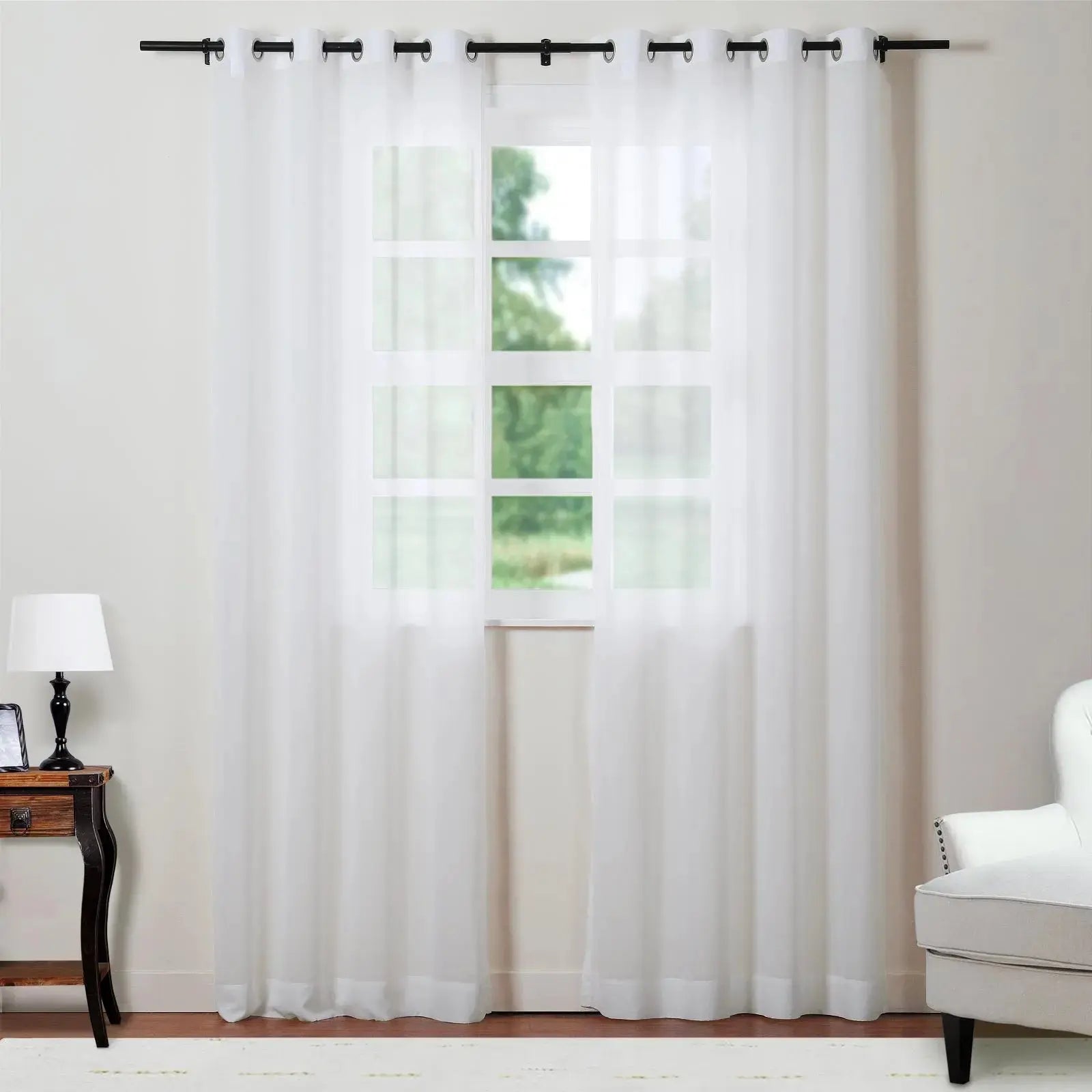 Florida Embossed White Semi Sheer Curtain Pleated