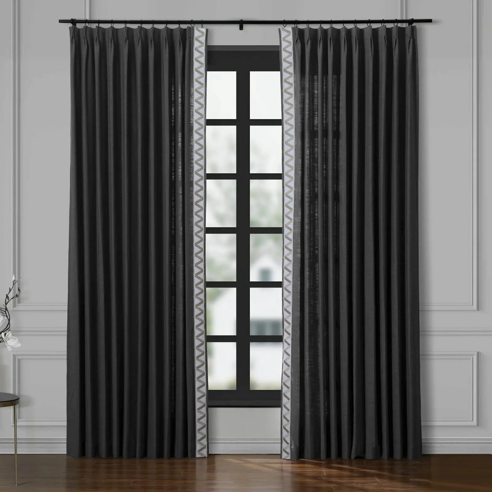 Liz Linen Curtains with Border Trim (Sold per Pair) SLIDINGCURTAIN