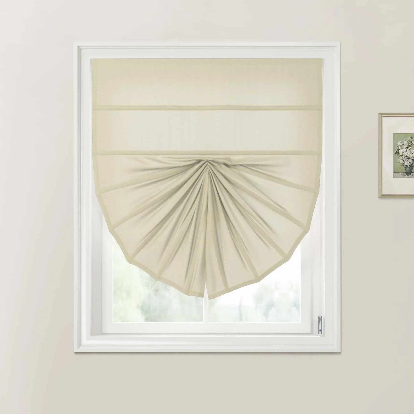 Khaki Fan Roman Shades - Cord Lift