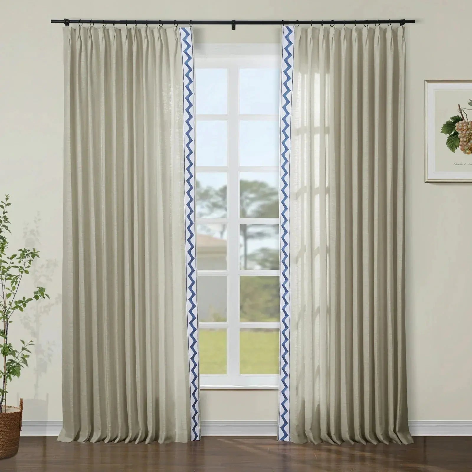 Isabella Cotton Curtains with Border Trim (Sold per Pair)