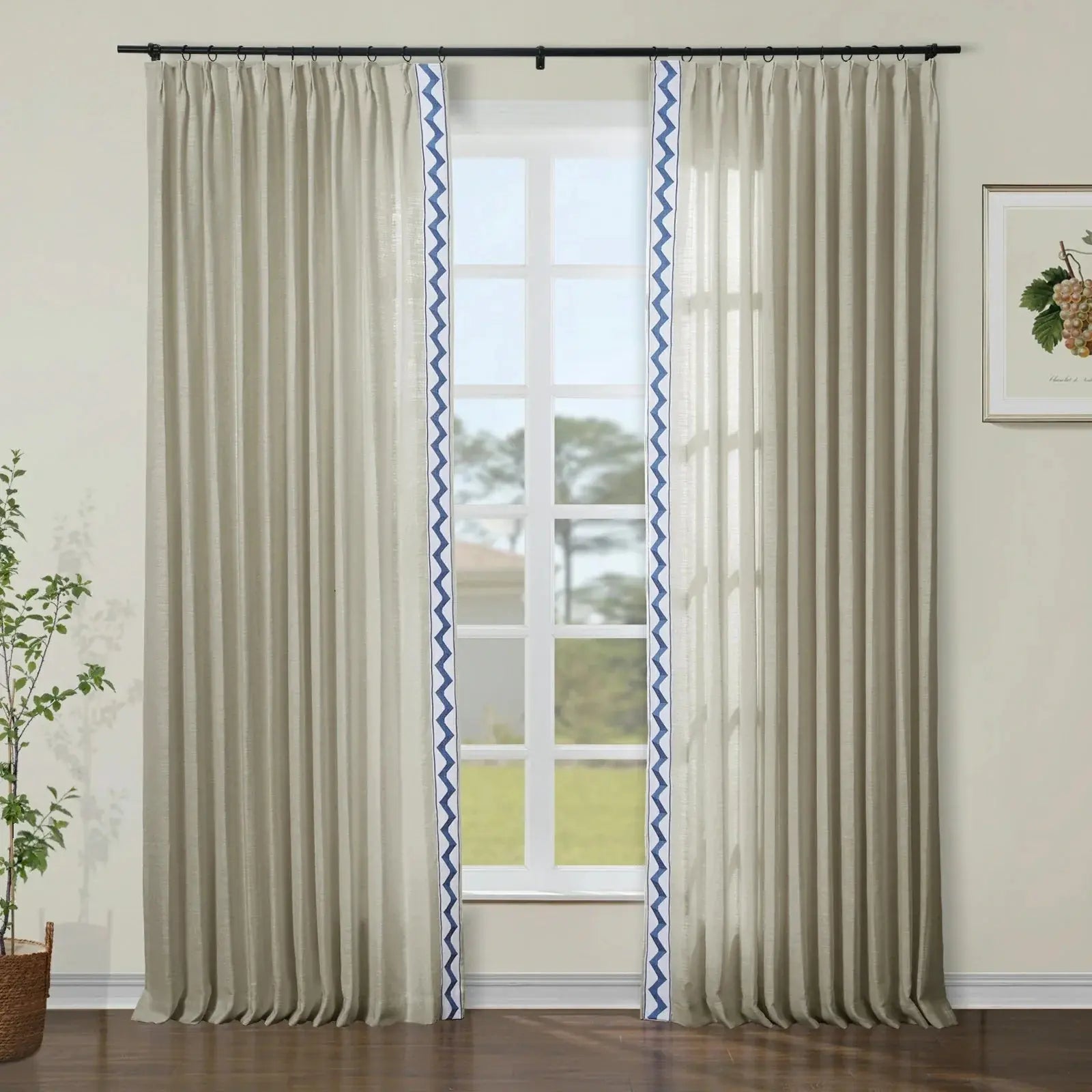 Jawara Luxury Linen Cotton Curtains with Border Trim (Sold per Pair)