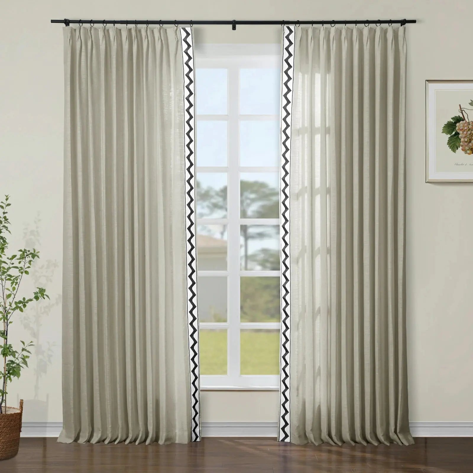 Liz Linen Curtains with Border Trim (Sold per Pair) SLIDINGCURTAIN