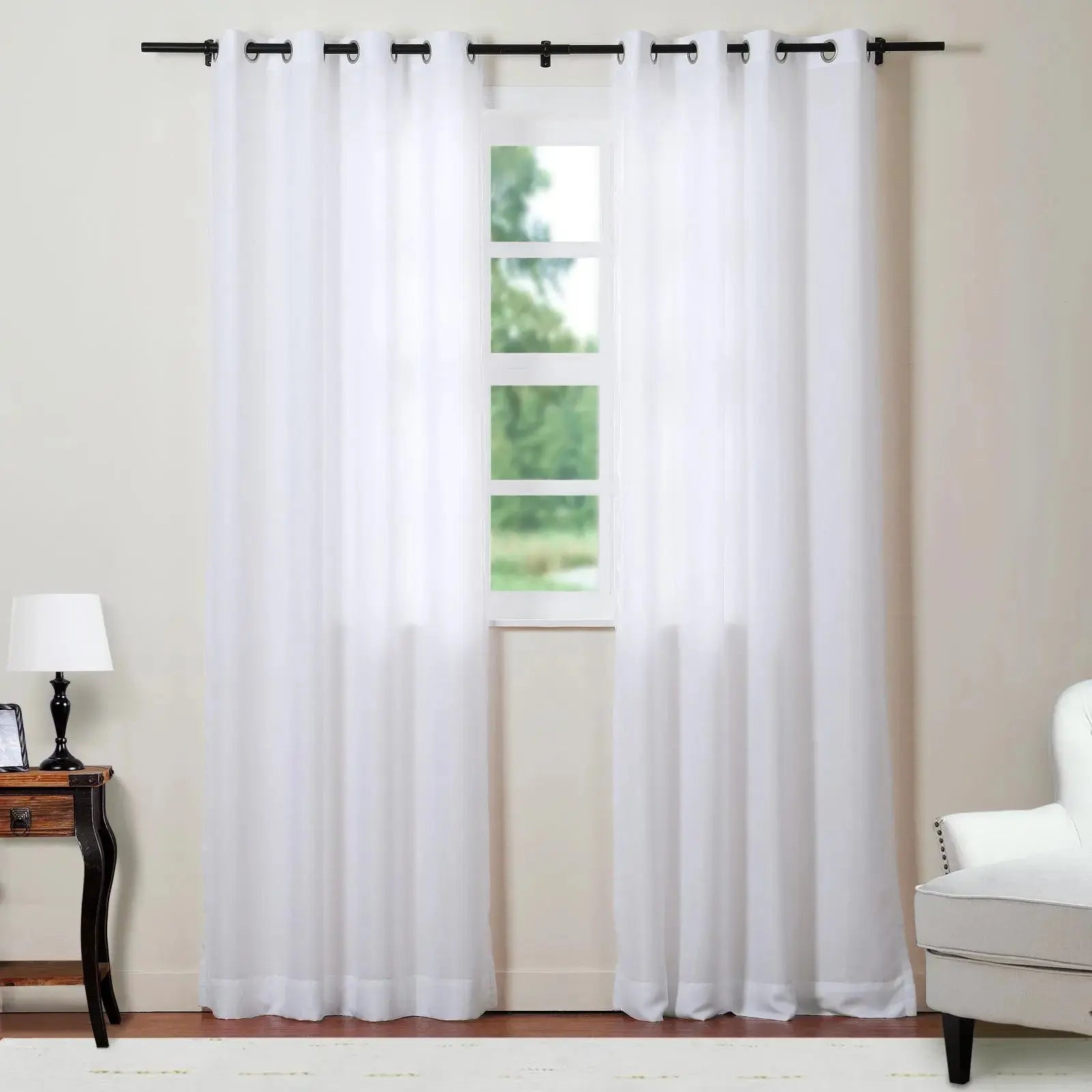 Florida Embossed White Semi Sheer Curtain Pleated