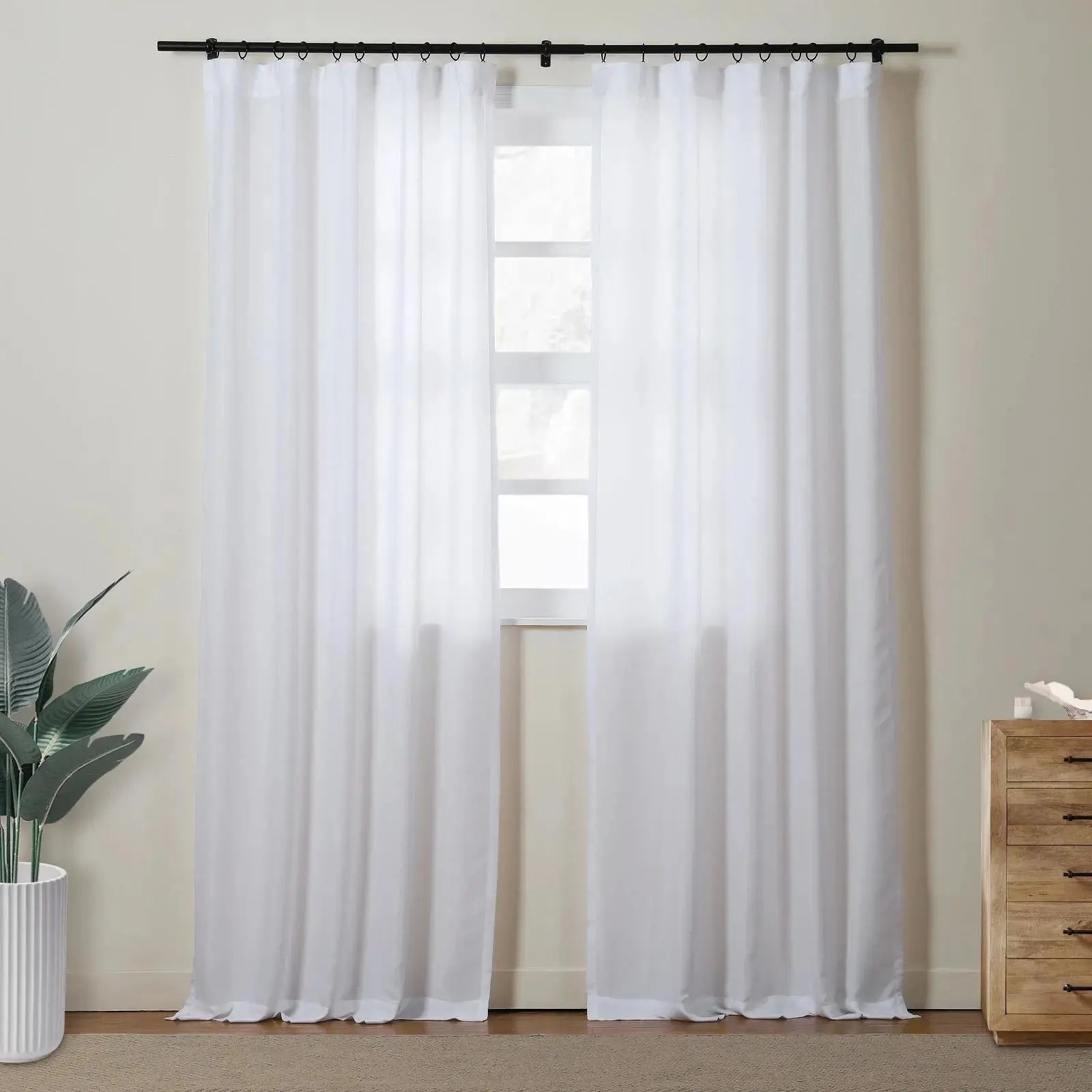 Florida Embossed White Semi Sheer Curtain Pleated