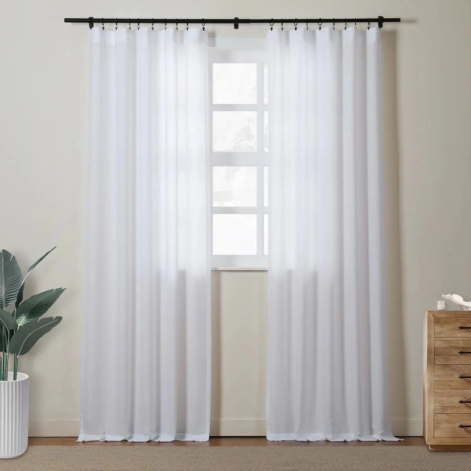 Florida Embossed White Semi Sheer Curtain Pleated