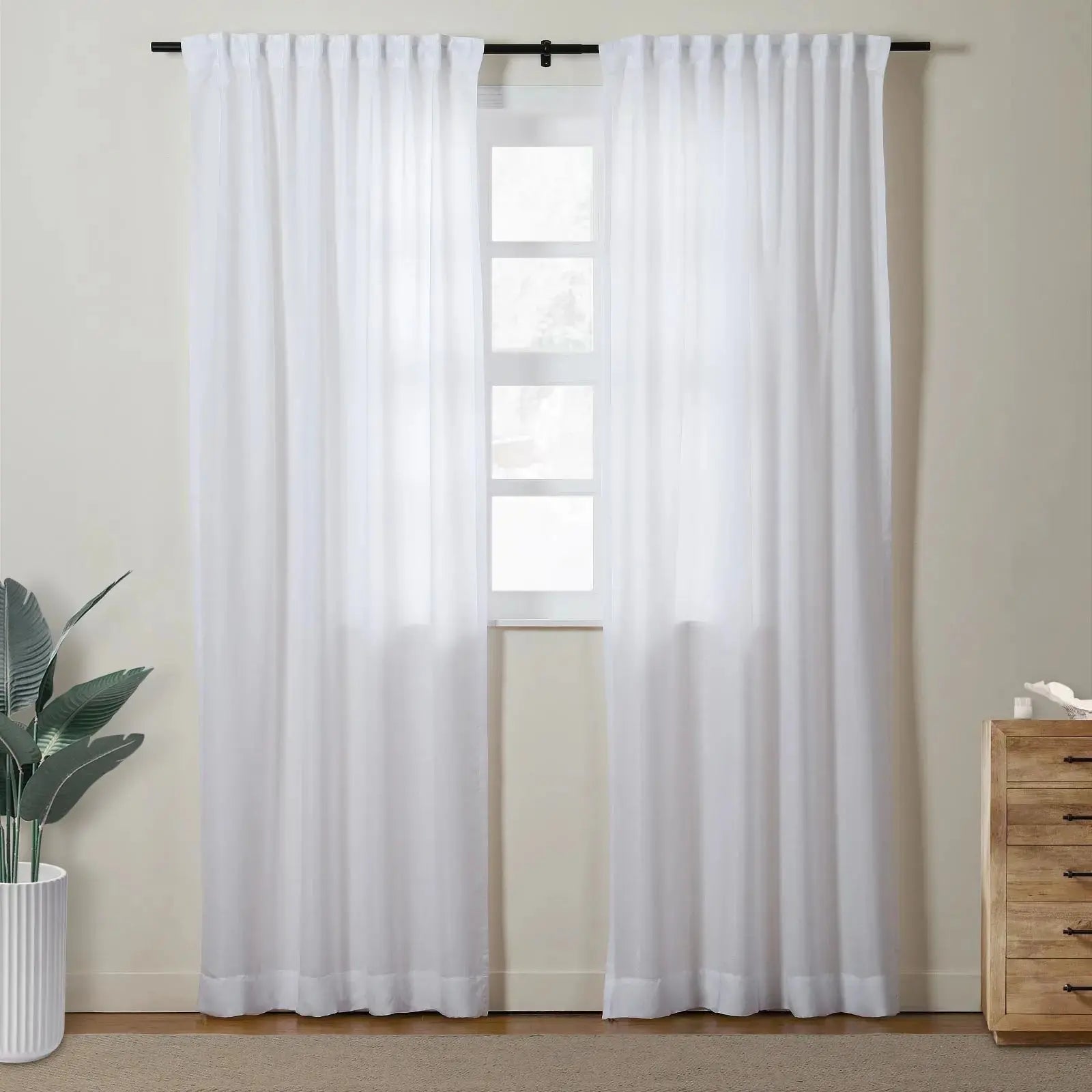 Florida Embossed White Semi Sheer Curtain Pleated