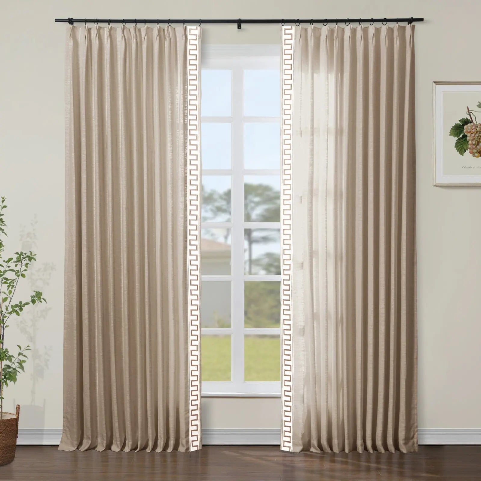 Liz Linen Curtains with Border Trim (Sold per Pair) SLIDINGCURTAIN