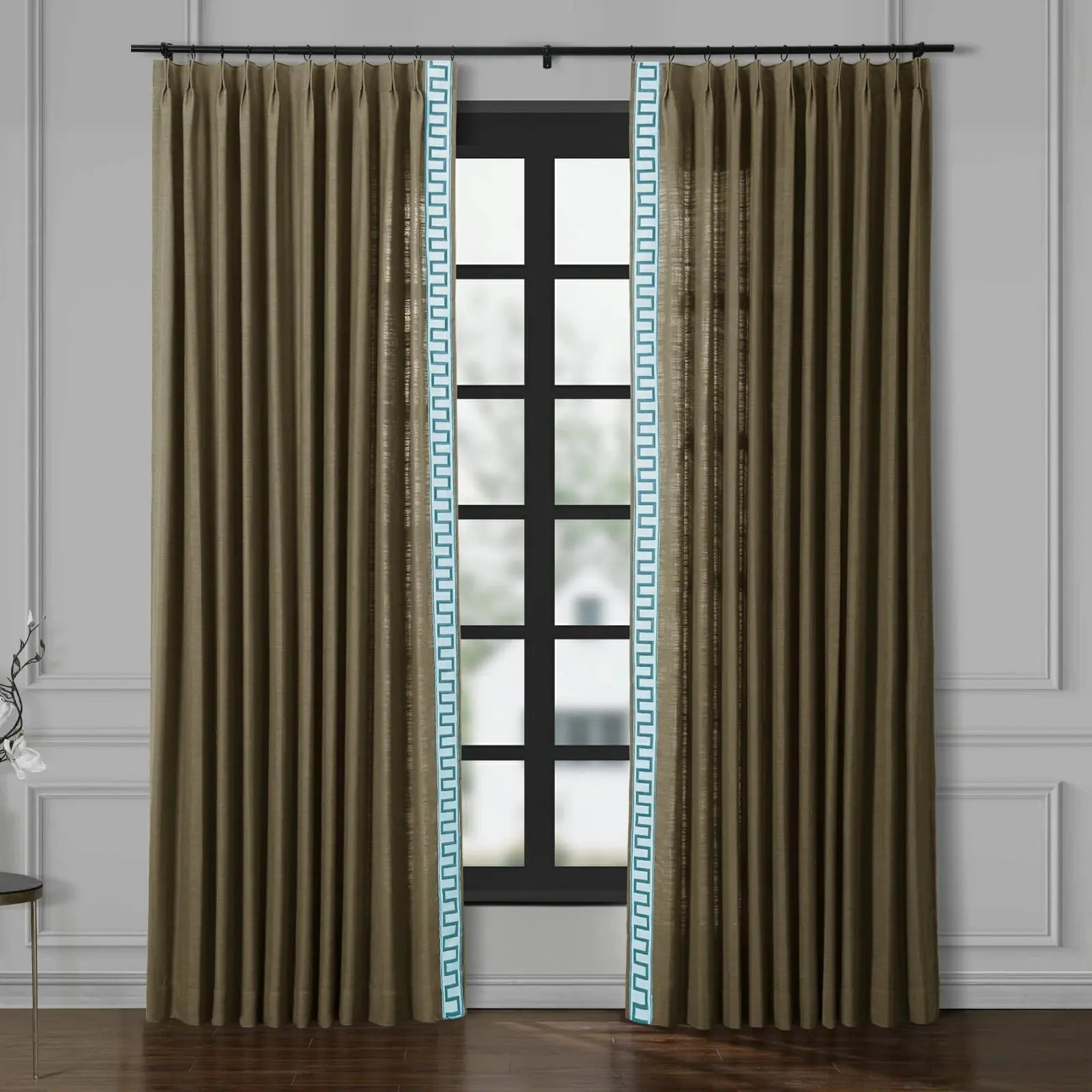 Liz Linen Curtains with Border Trim (Sold per Pair) SLIDINGCURTAIN