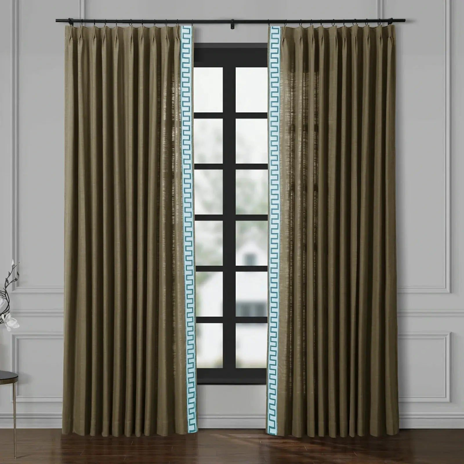 Jawara Luxury Linen Cotton Curtains with Border Trim (Sold per Pair)