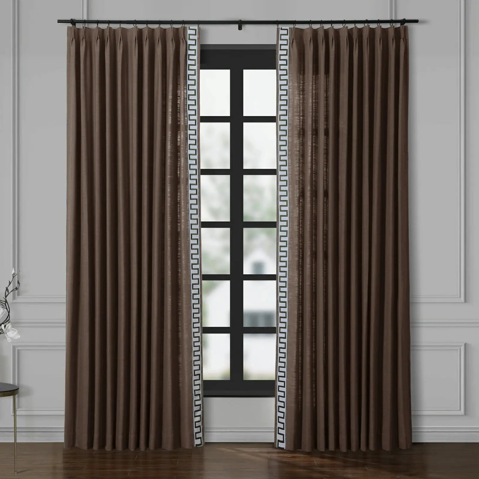 Liz Linen Curtains with Border Trim (Sold per Pair) SLIDINGCURTAIN