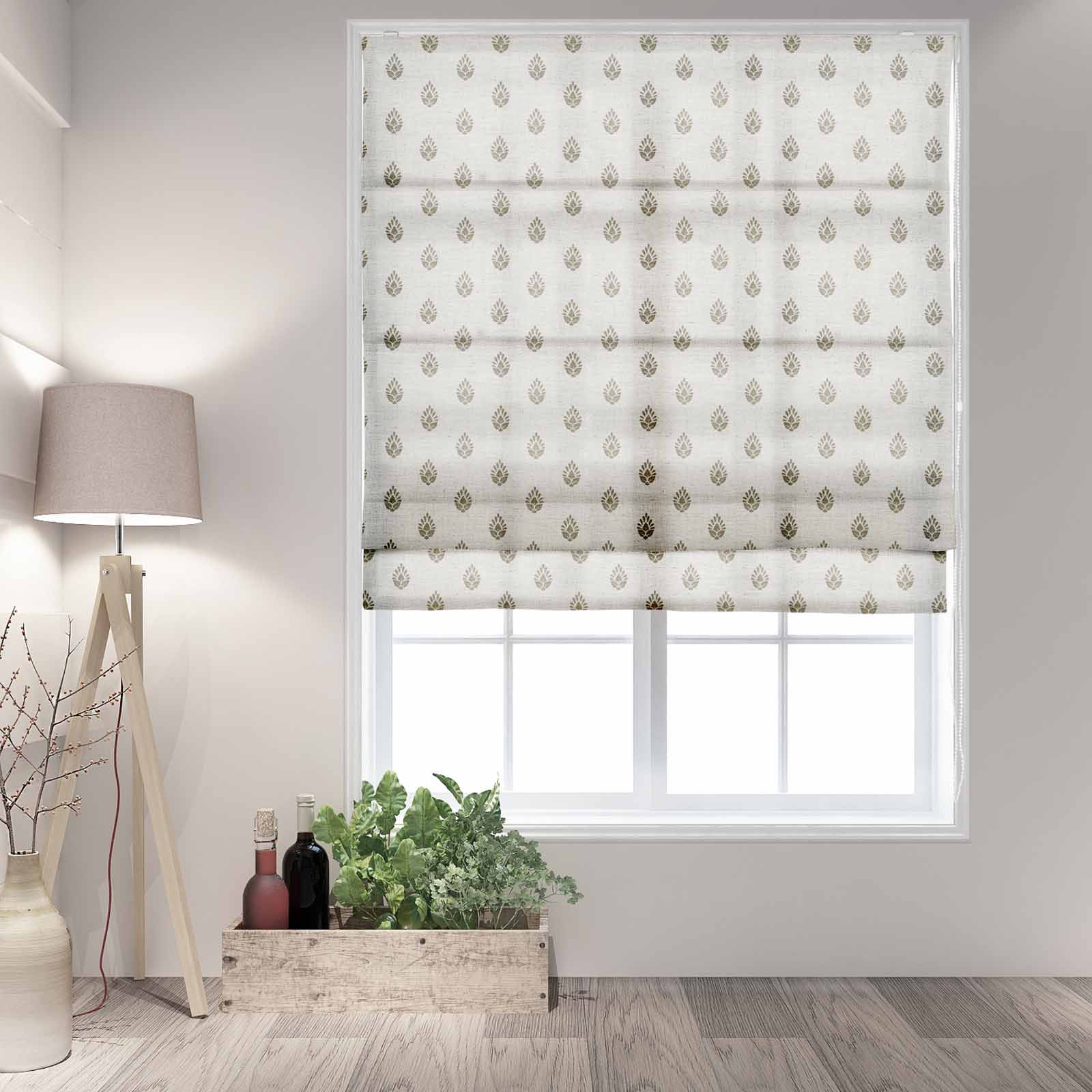 Stefana Silber Printed Cordless Roman Shade-Wooden Headrail