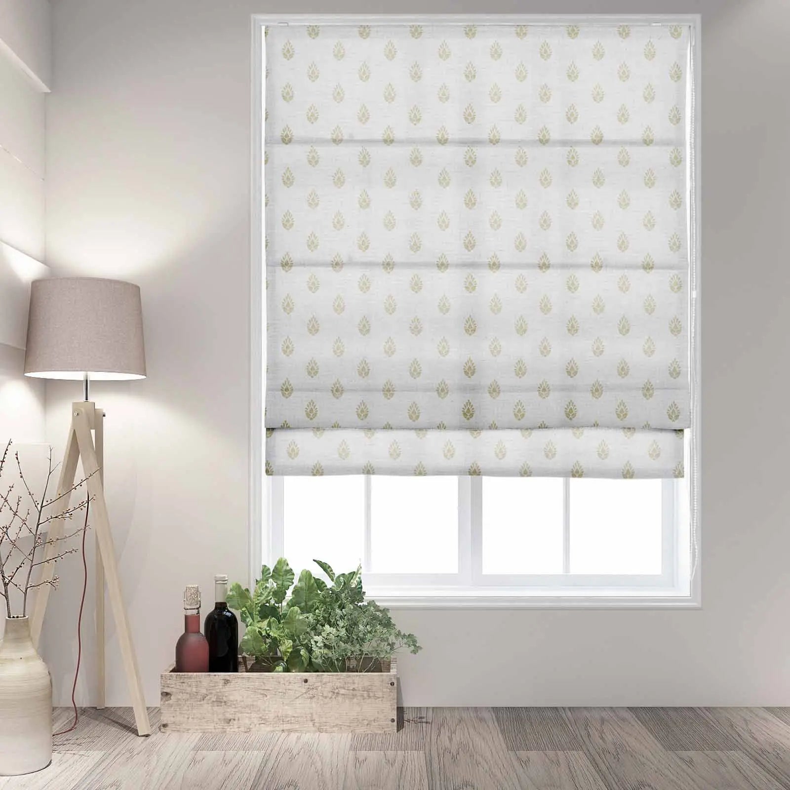 Stefana Silber Printed Cordless Roman Shade-Wooden Headrail