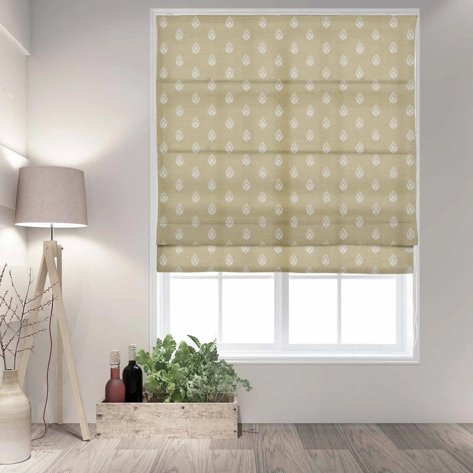 Stefana Silber Printed Cordless Roman Shade-Wooden Headrail