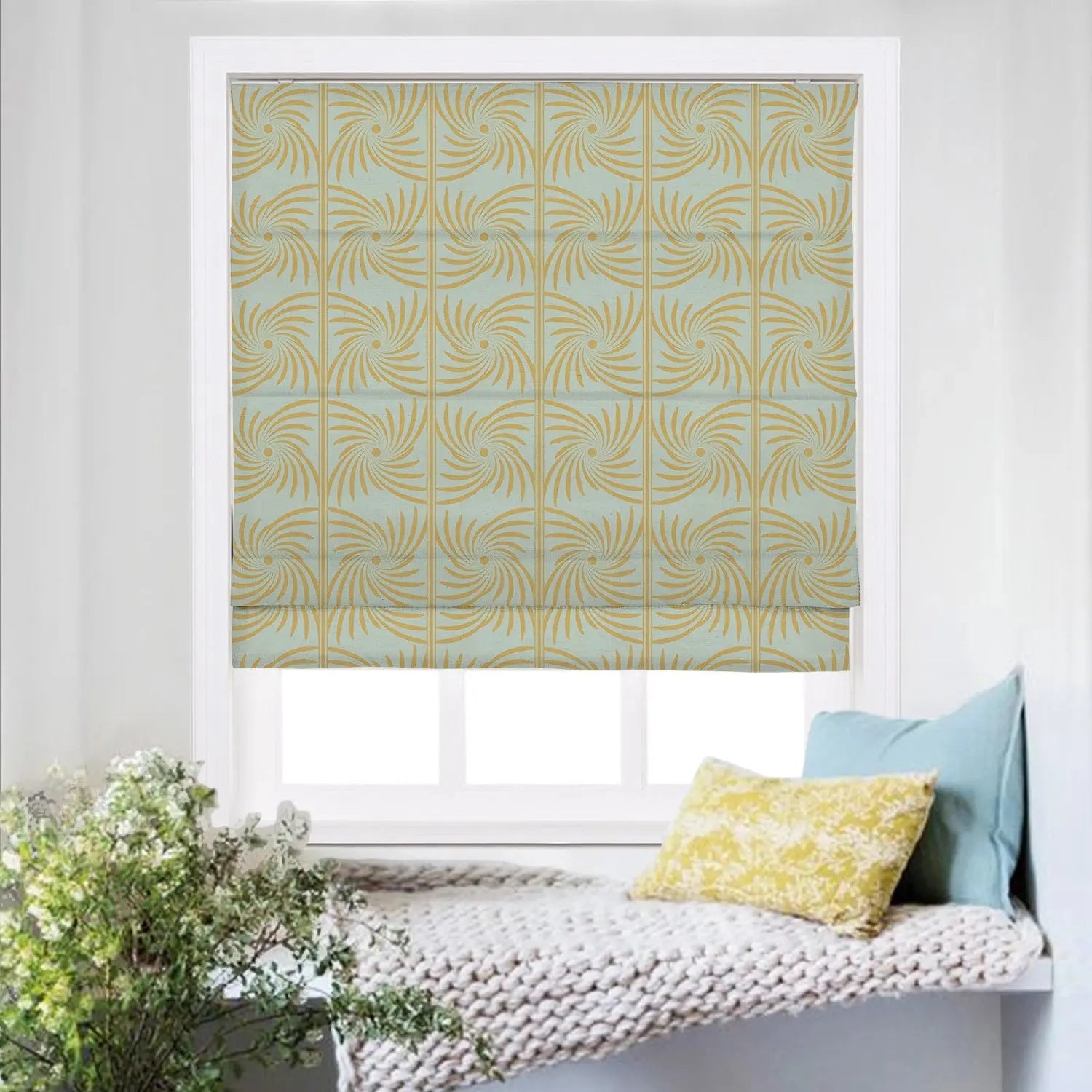 Roman Shade Cordless Linen Printed SLIDINGCURTAIN