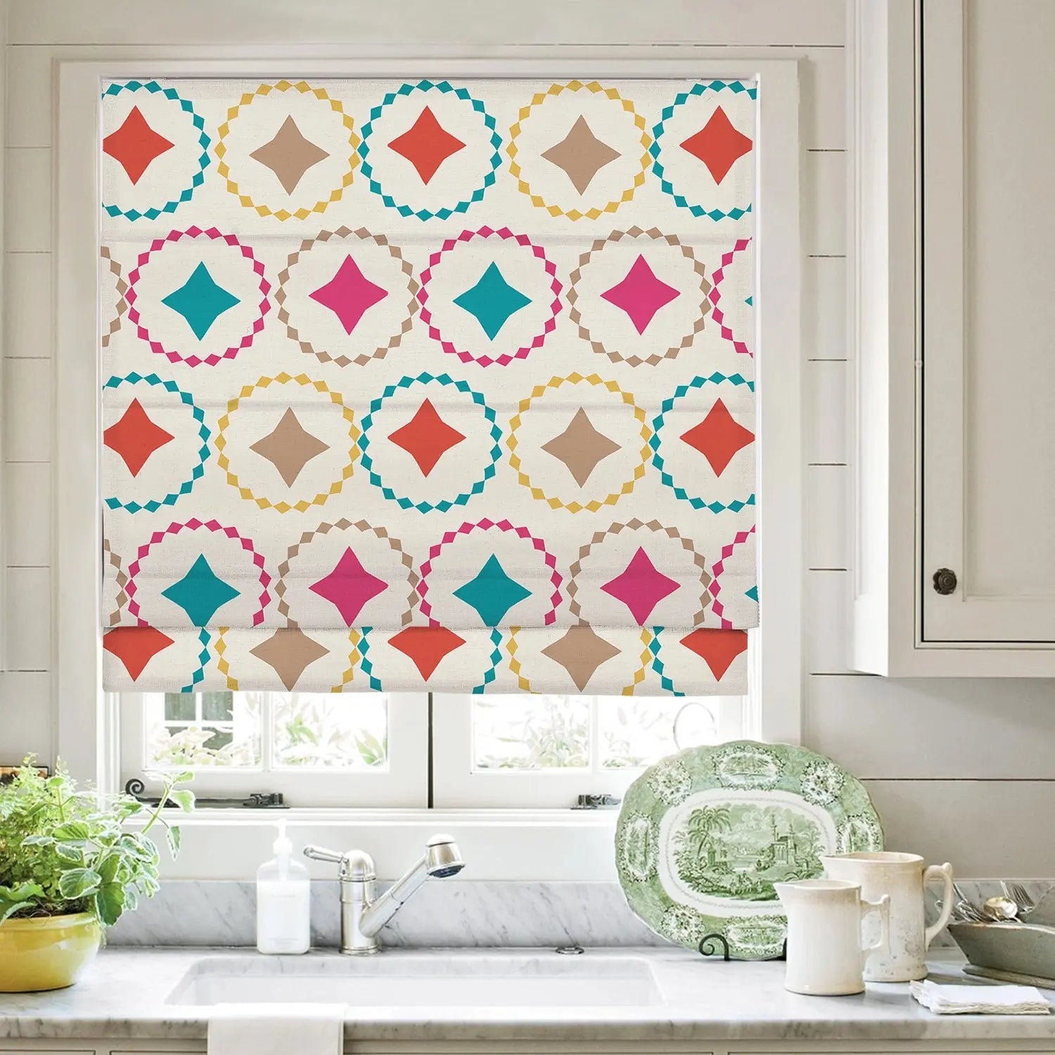 Printed Roman Shade Cord Lift SLIDINGCURTAIN