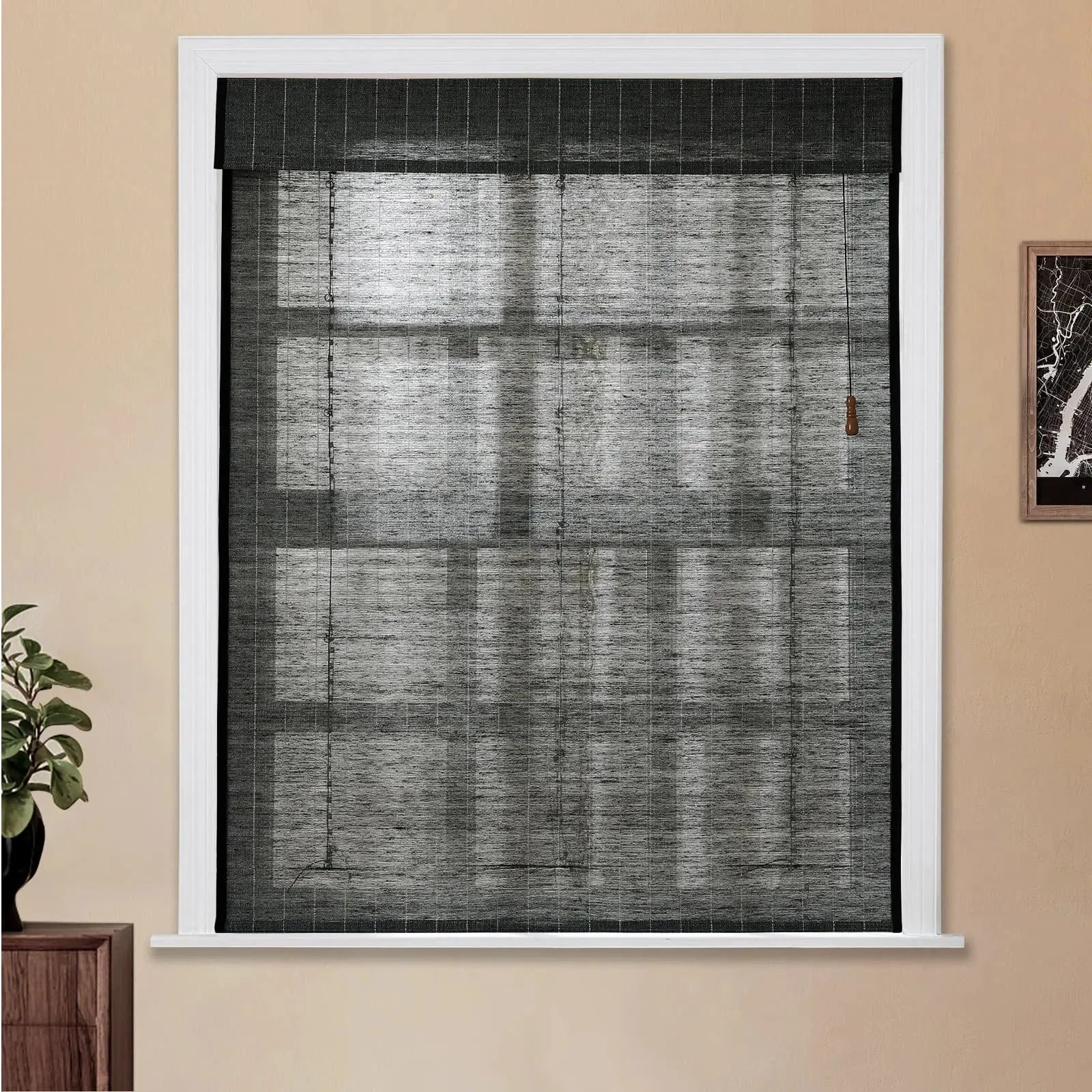 Natural Flax Bamboo Woven Shade - Black