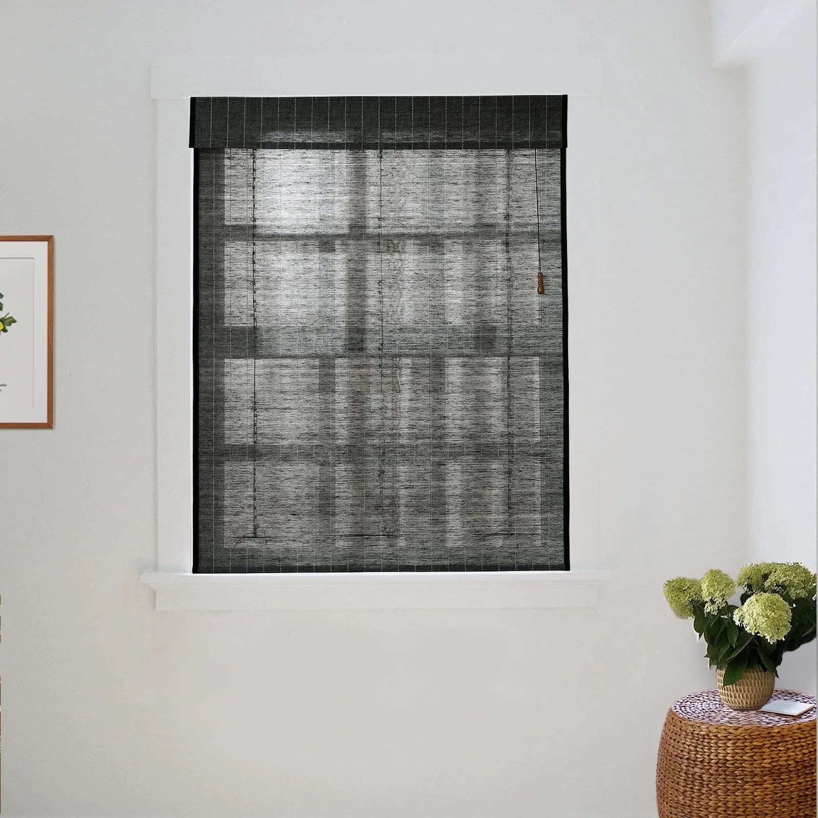 Natural Flax Bamboo Woven Shade - Black