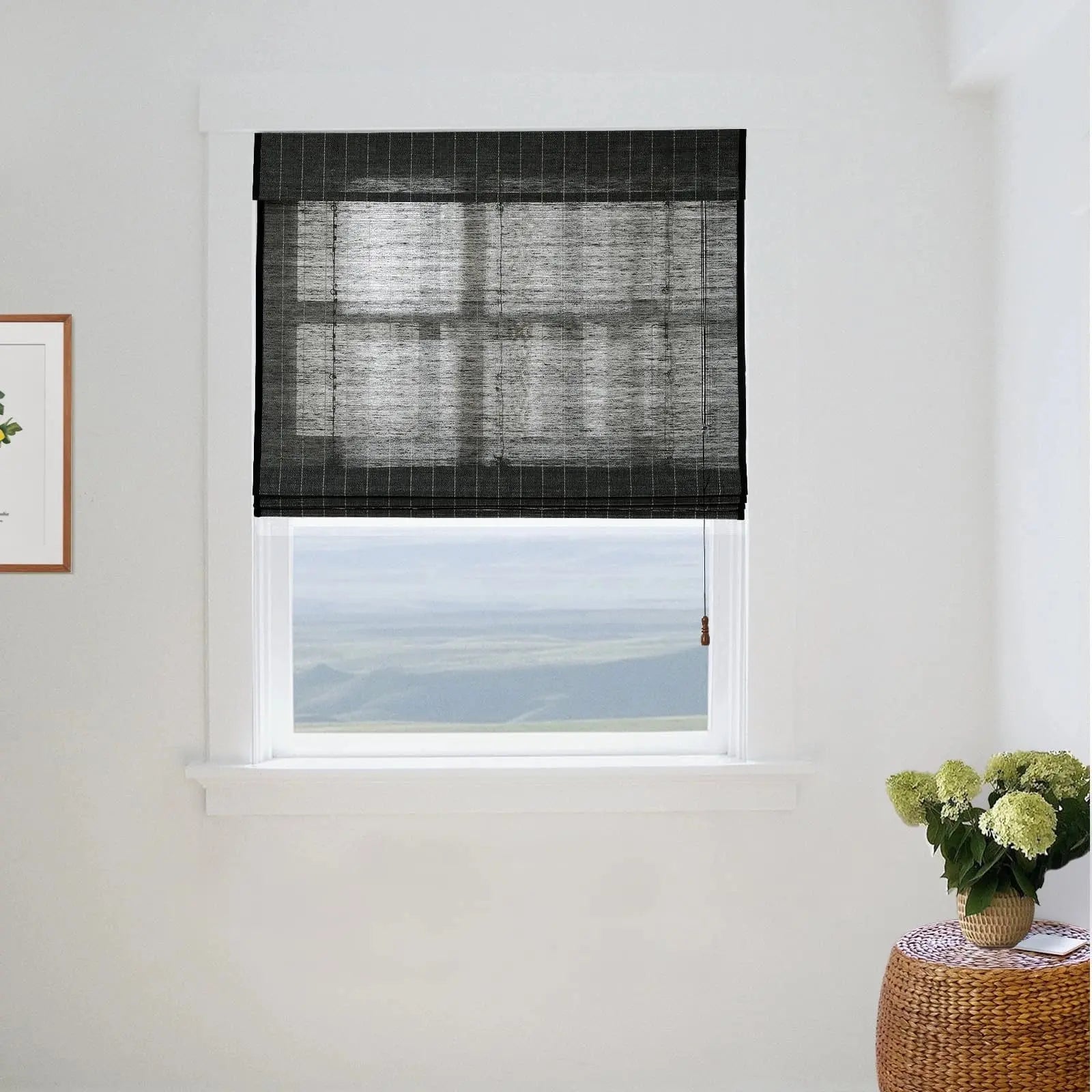 Natural Flax Bamboo Woven Shade - Black