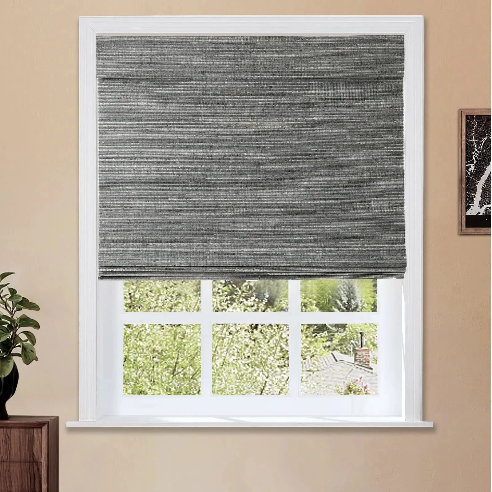 Natural Ramie Bamboo Woven Shade - Grey SLIDINGCURTAIN CURTAINS