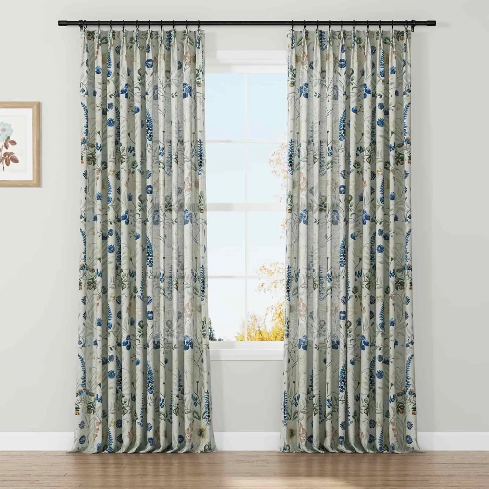 Holly Botanical Serenity Patterned Boho Curtains Pleated