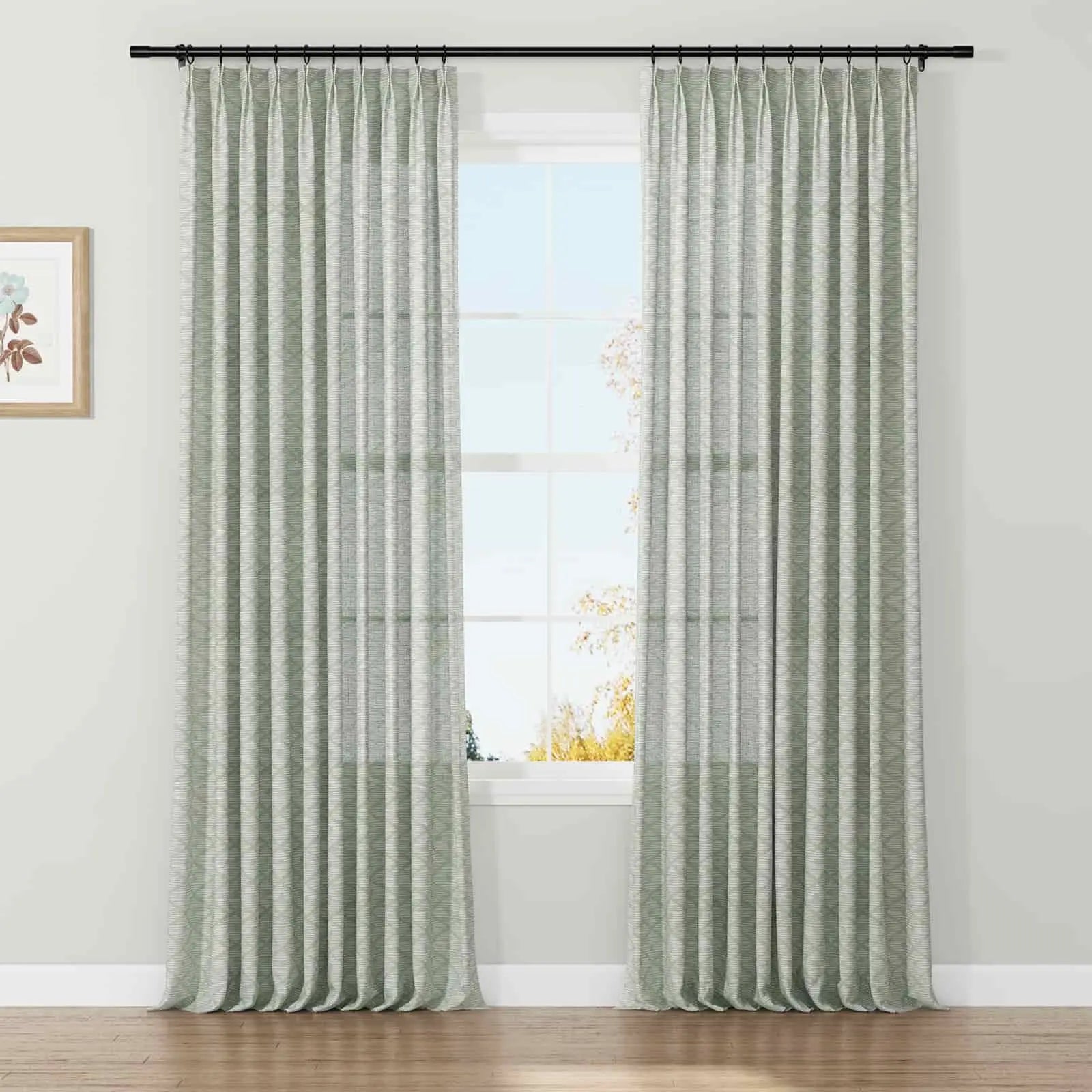 Holly Botanical Serenity Patterned Boho Curtains Pleated