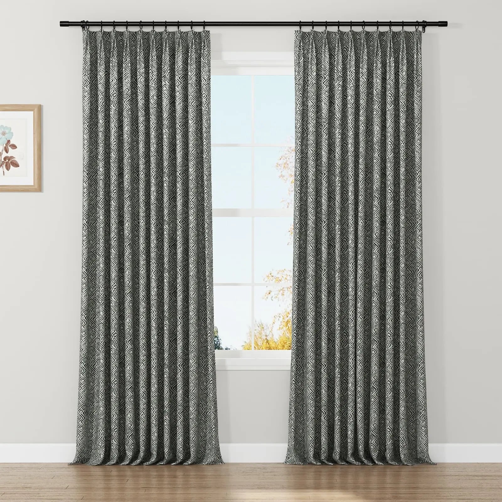 Lydia Scroll Jacquard Curtain Pleated SLIDINGCURTAIN