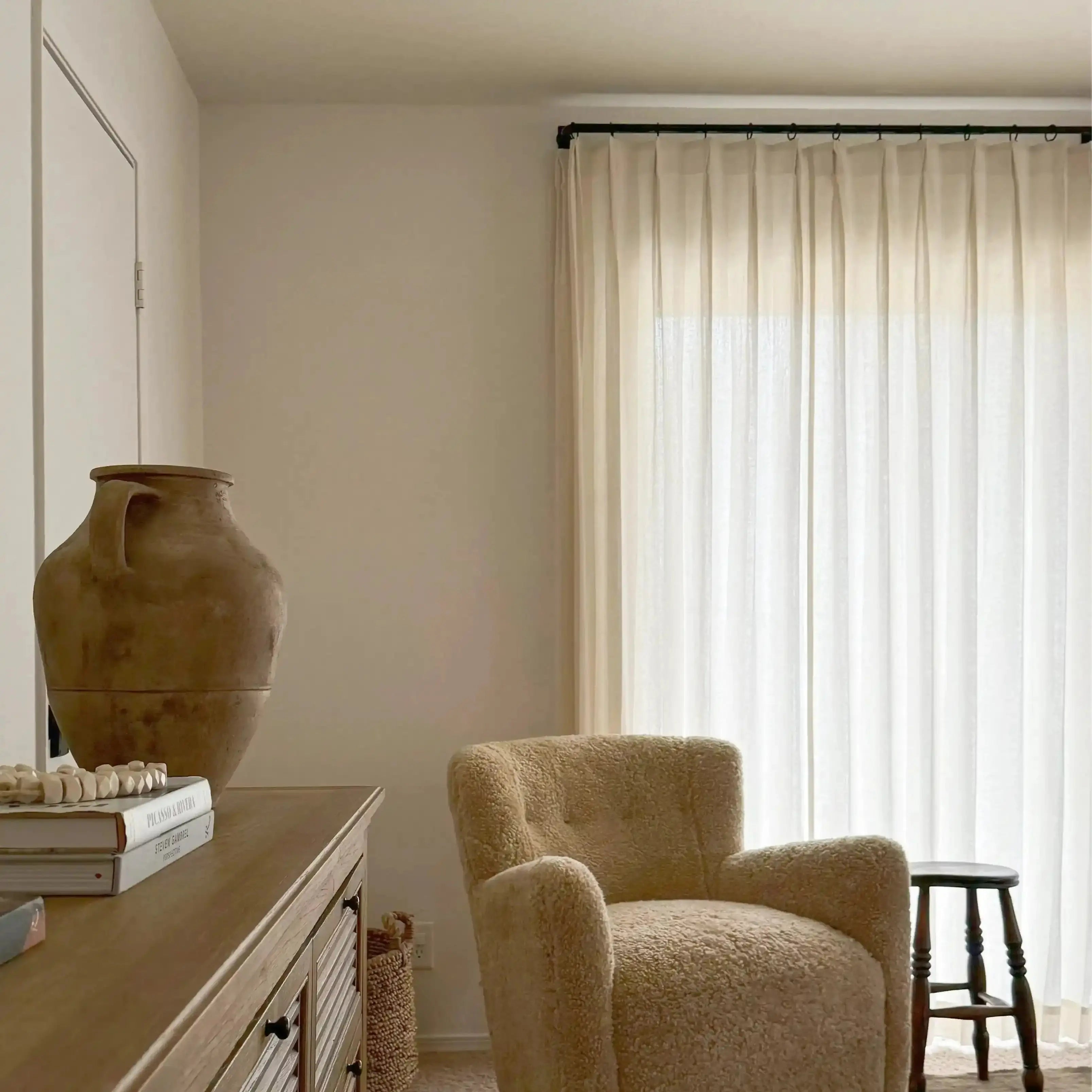 Ron Linen Herringbone Custom Curtain Pleated -SLIDINGCURTAIN