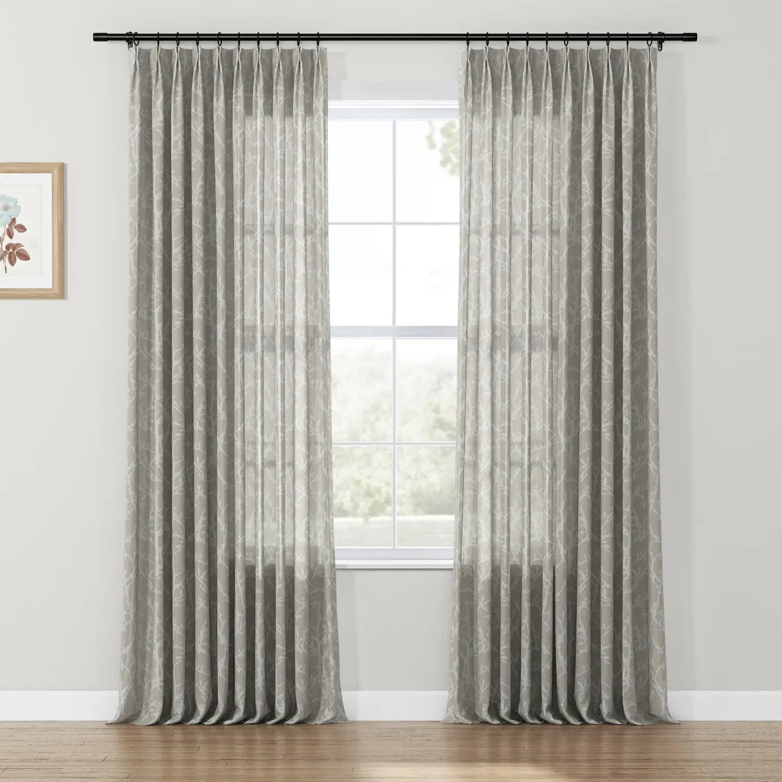 Freya Linen Semi Sheer Jacquard Curtains Pleated SLIDINGCURTAIN