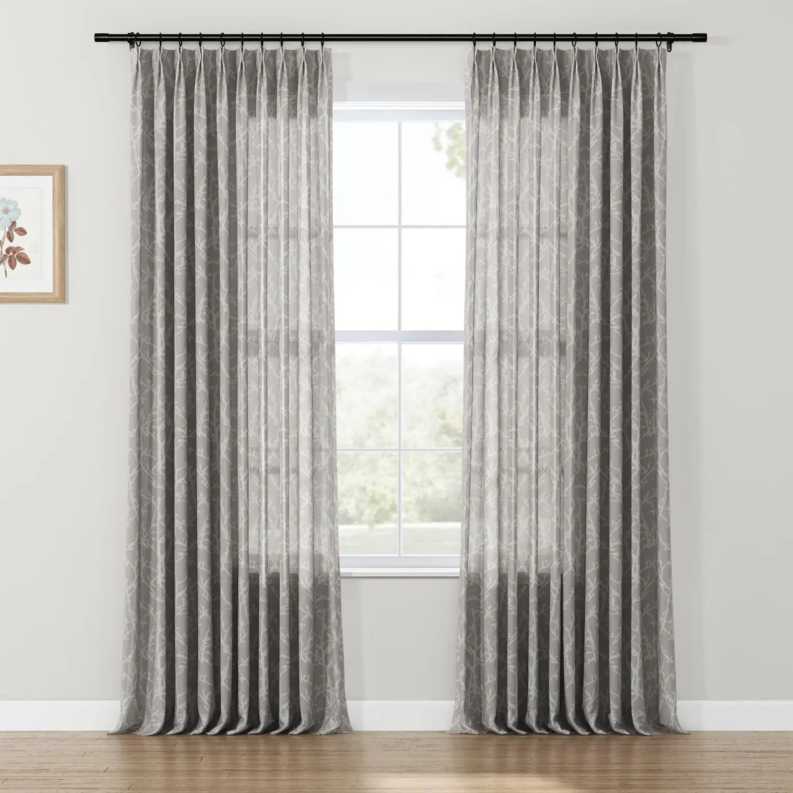 Freya Linen Semi Sheer Jacquard Curtains Pleated SLIDINGCURTAIN