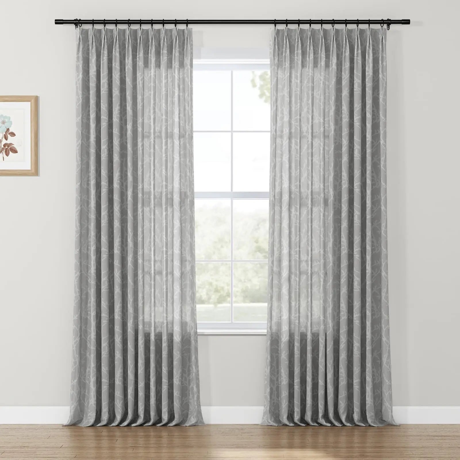 Freya Linen Semi Sheer Jacquard Curtains Pleated SLIDINGCURTAIN