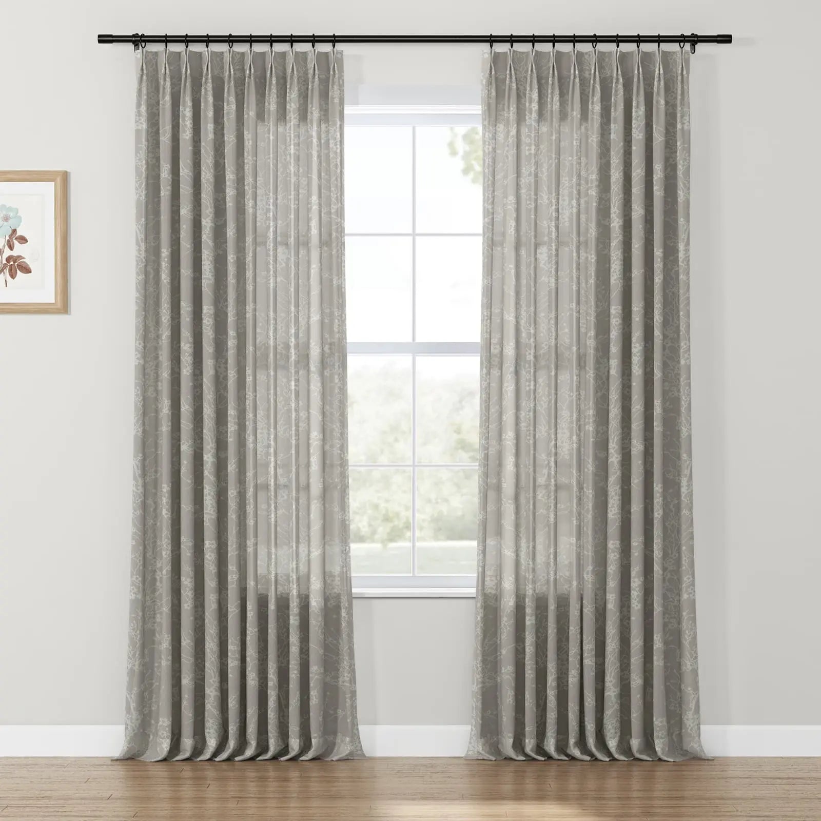 Freya Linen Semi Sheer Jacquard Curtains Pleated SLIDINGCURTAIN