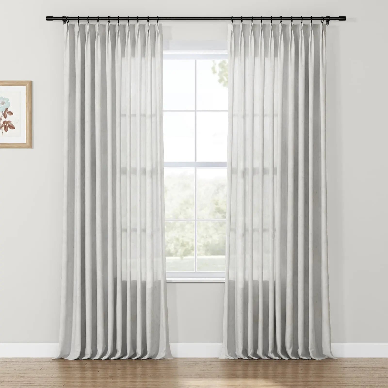 Freya Linen Semi Sheer Jacquard Curtains Pleated SLIDINGCURTAIN