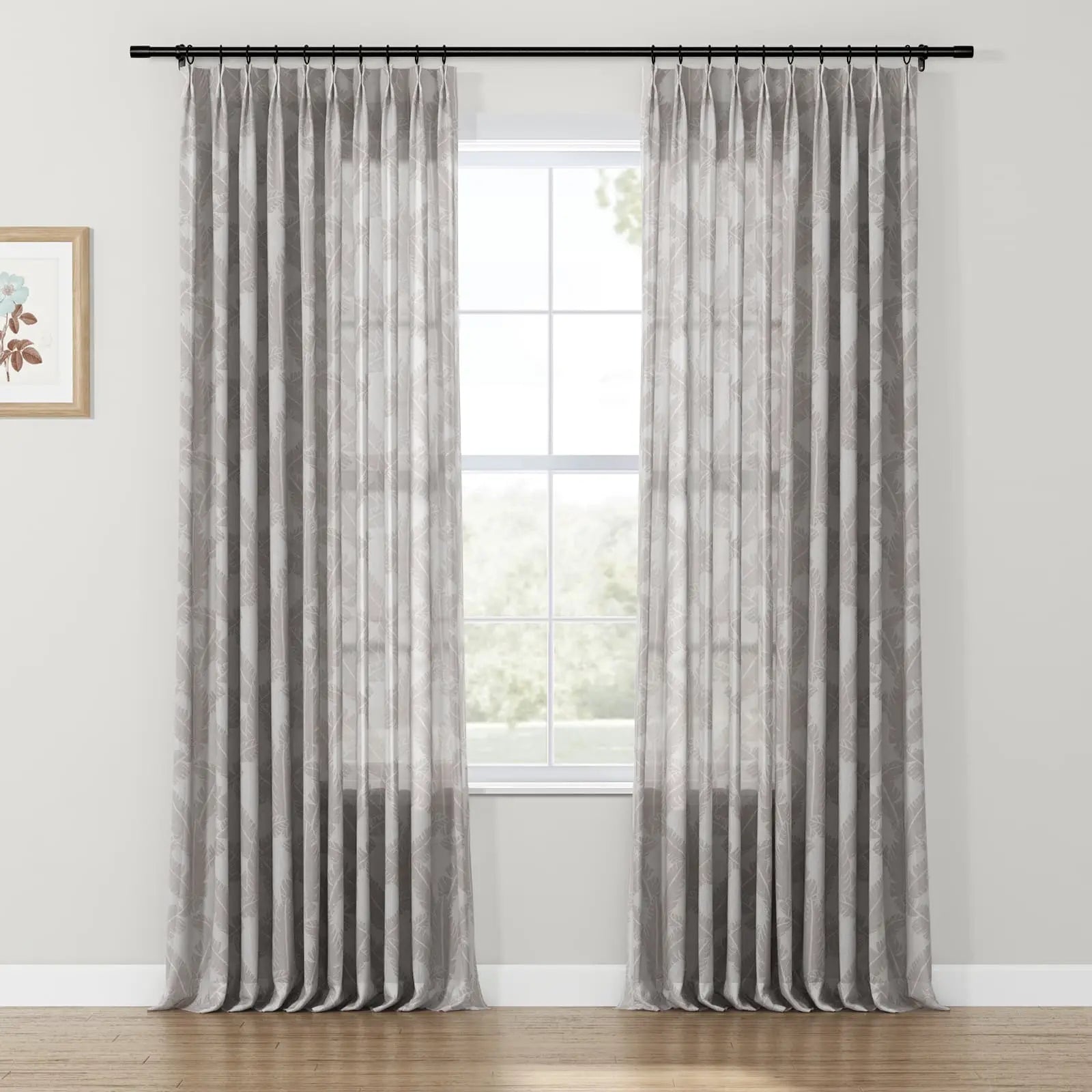 Freya Linen Semi Sheer Jacquard Curtains Pleated SLIDINGCURTAIN