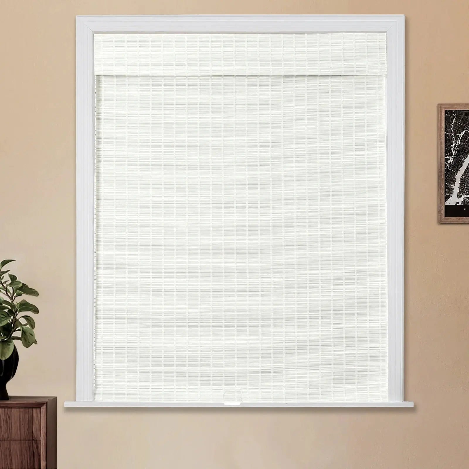 Sybil Bamboo Roman Shade - Beige White