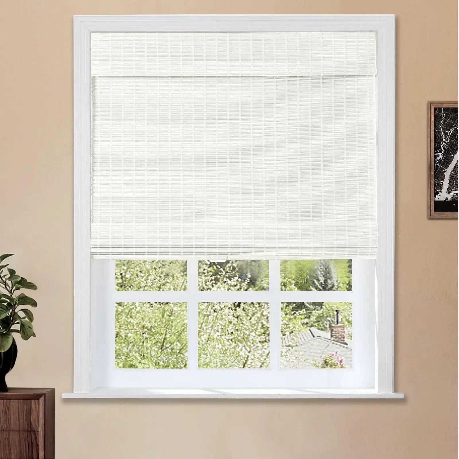 Sybil Bamboo Roman Shade - Beige White