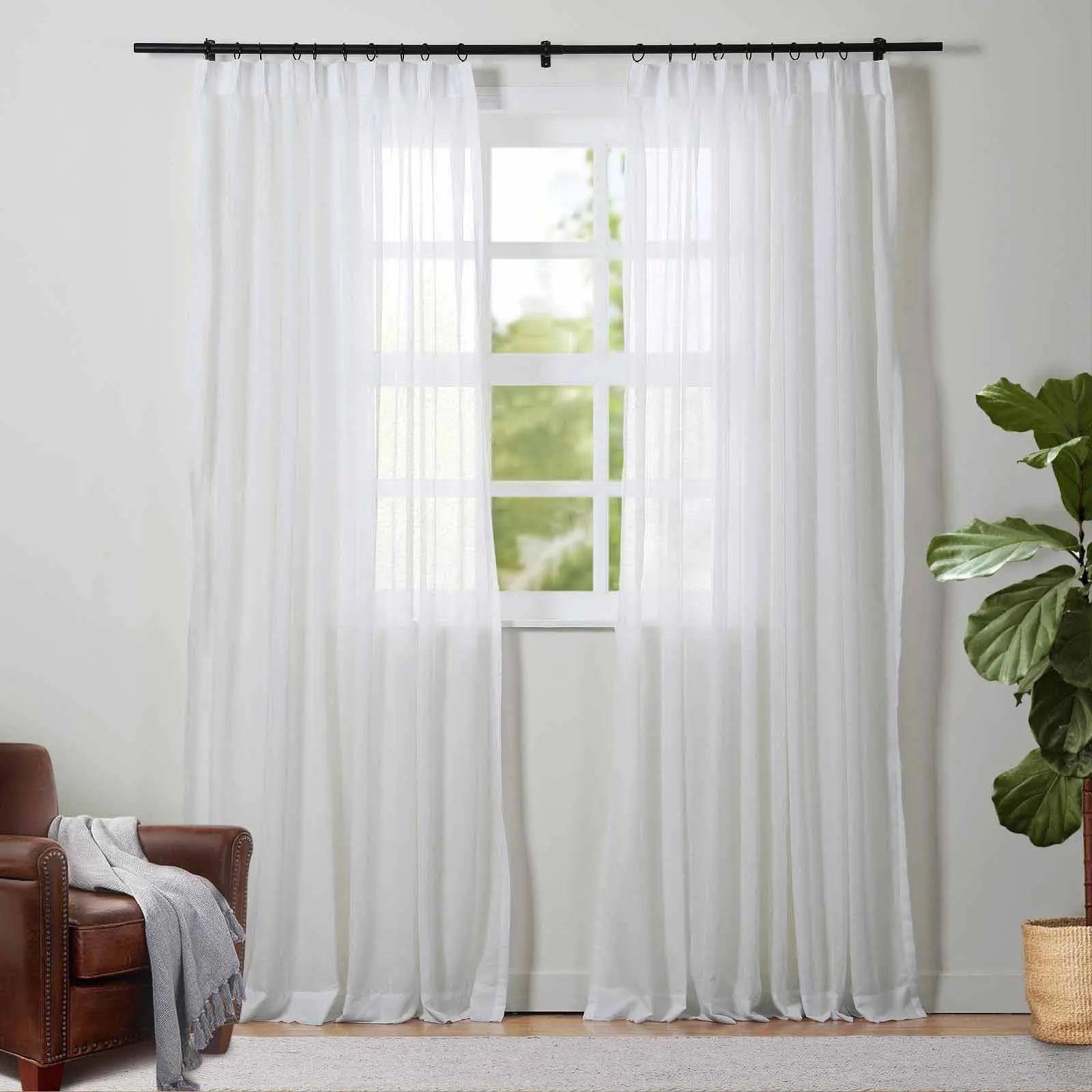 Florida Embossed White Semi Sheer Curtain Pleated