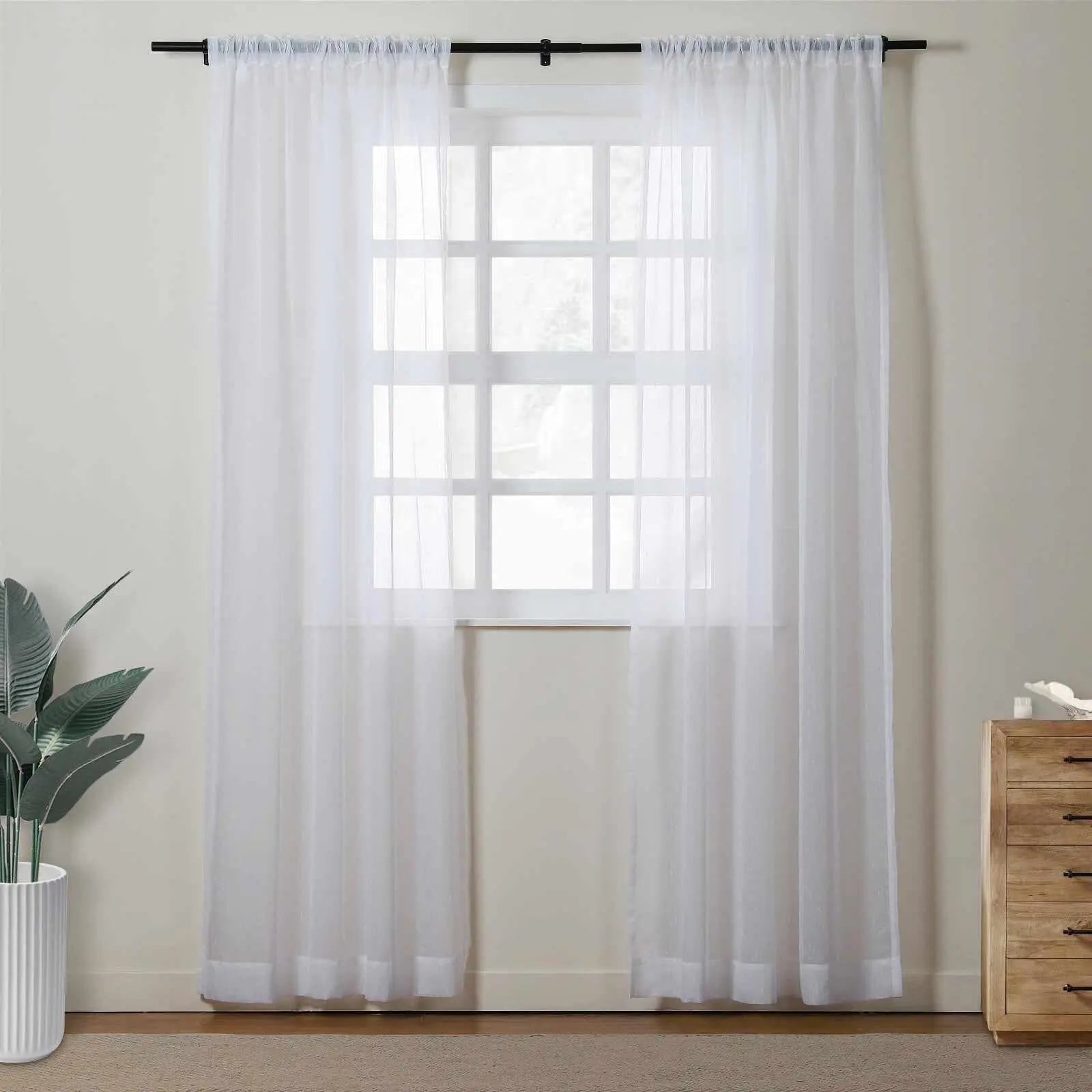 Florida Embossed White Semi Sheer Curtain Soft Top