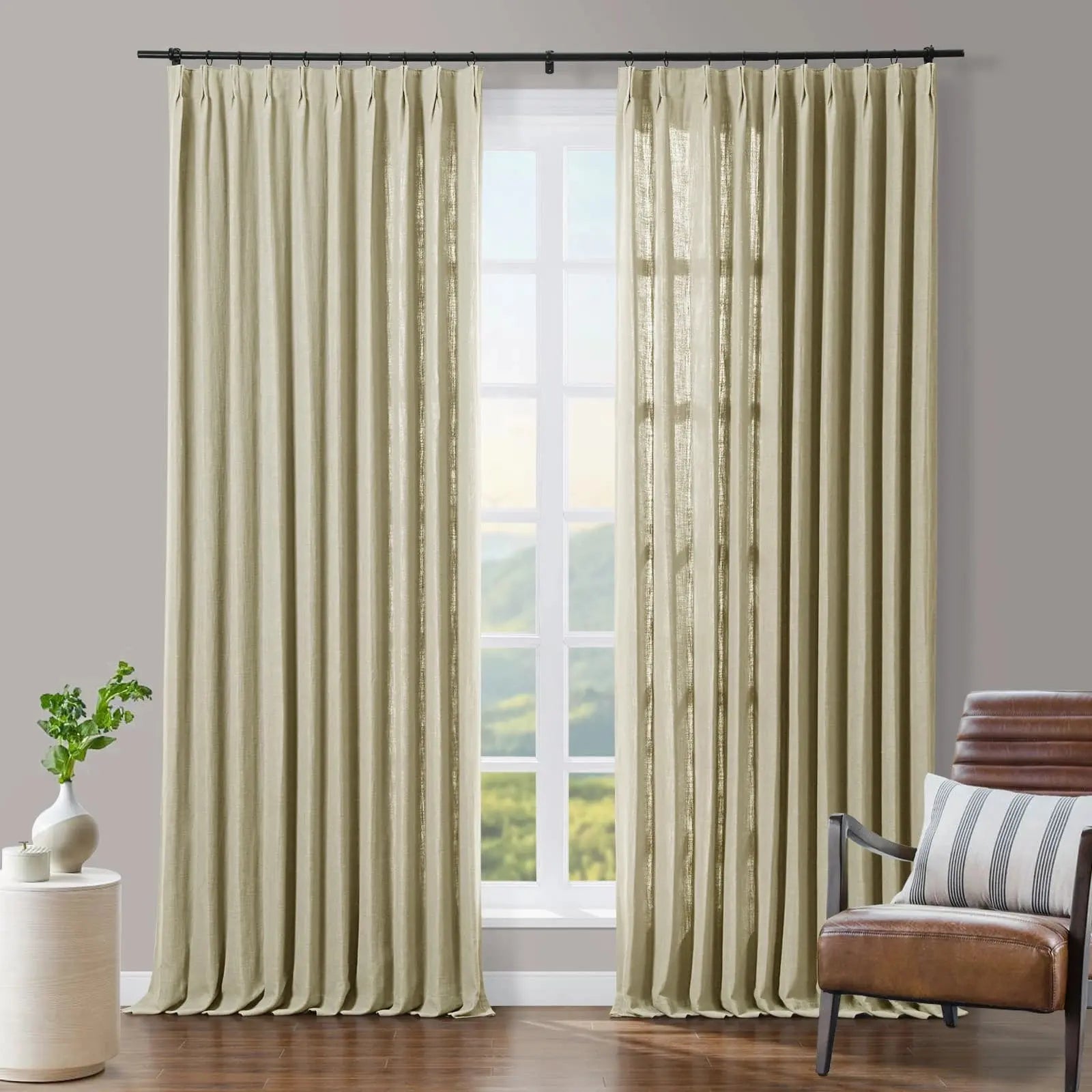 Tia Linen Blend Curtain Drapery Pleated SLIDINGCURTAIN