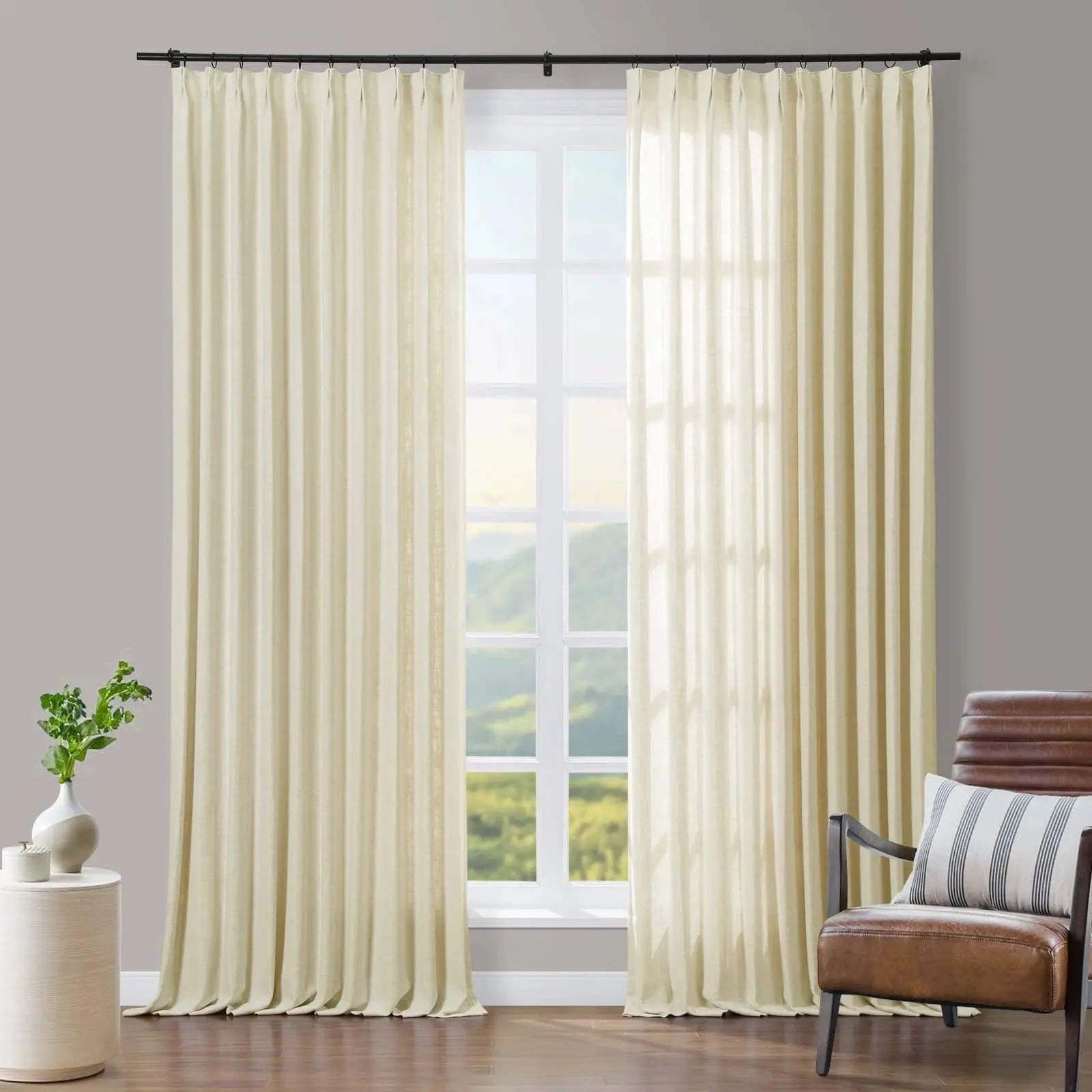 Tia Linen Blend Curtain Drapery Pleated SLIDINGCURTAIN