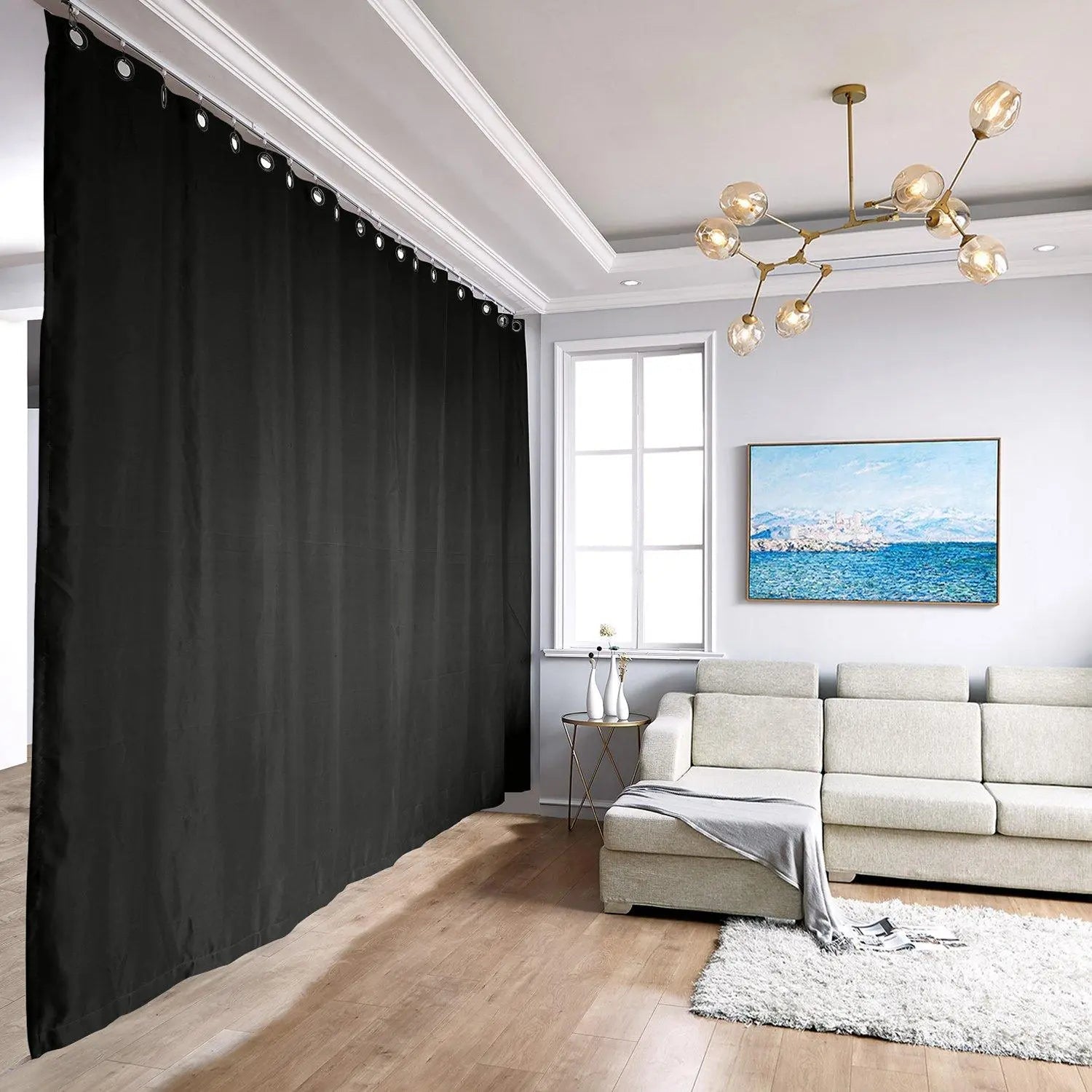 Ceiling Track Room Divider Curtain Kit with Blackout Curtain - TWOPAGES CURTAINS