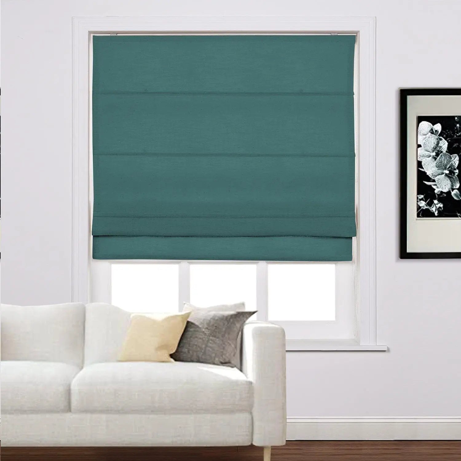 LIZ Linen Customized Roman Shade, Canvas Roman Shade with Loop Control, Kitchen Window Door Roman Shade, Install Hardware Included TWOPAGES CURTAINS Everglade Teal 1908-34 