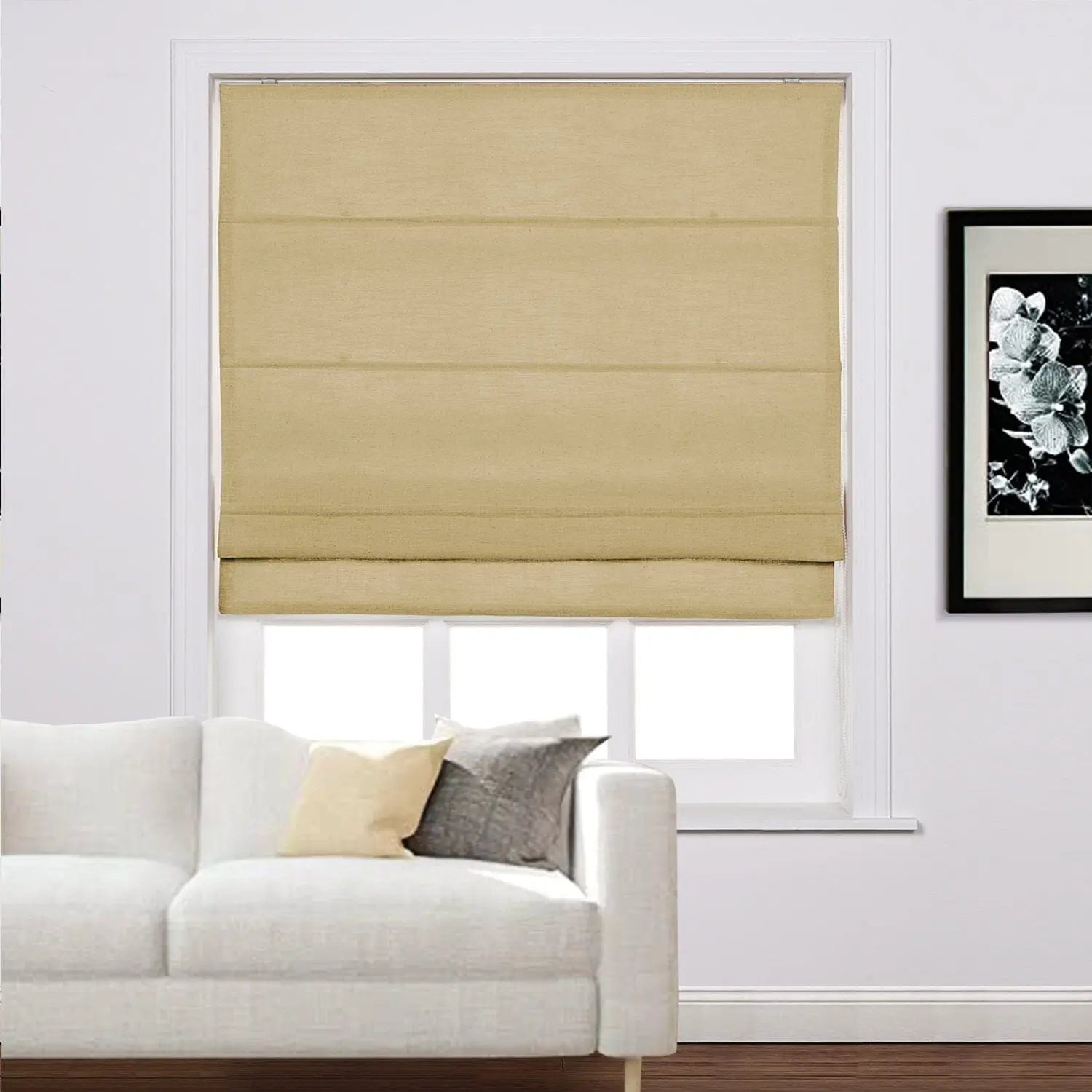 LIZ Linen Customized Roman Shade, Canvas Roman Shade with Loop Control, Kitchen Window Door Roman Shade, Install Hardware Included TWOPAGES CURTAINS Khaki Yellow 1908-27 